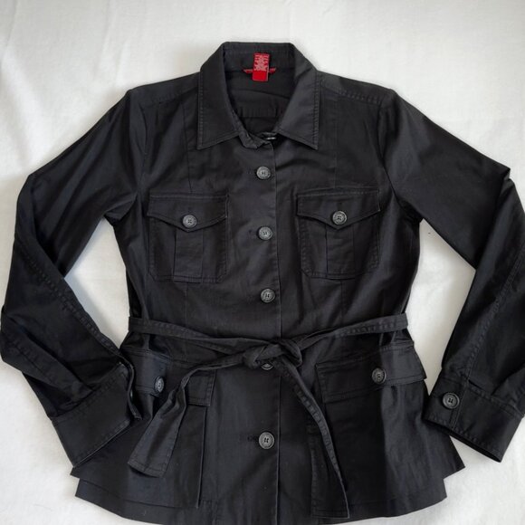 Sundance Utility Jacket Womens Petite Medium Button Belted Black - Picture 1 of 6